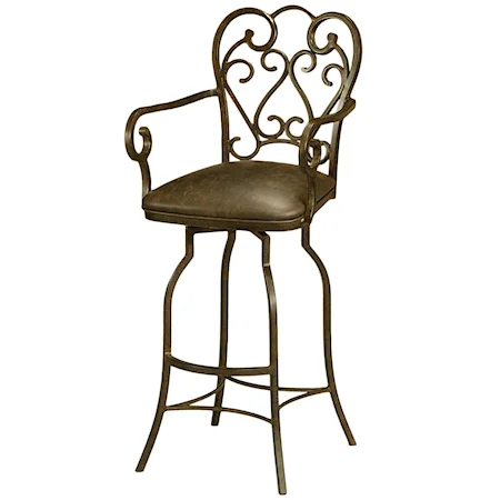 26" Magnolia Counter Height Swivel Stool with Arms & Florentine Coffee Fabric Seat